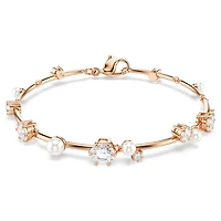 Constella bracelet, Crystal pearl, Round cuts, White, 18K rose gold finish