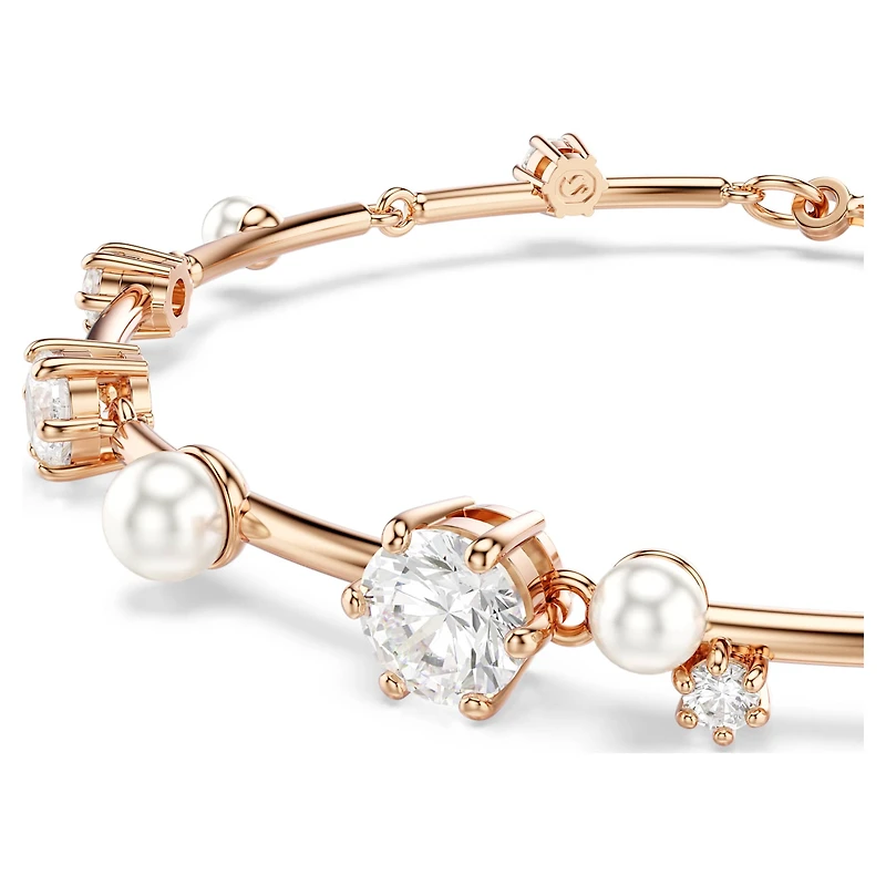 Constella bracelet, Crystal pearl, Round cuts, White, 18K rose gold finish