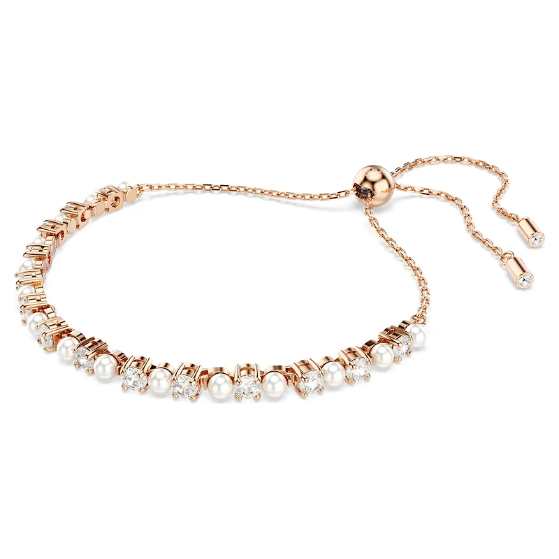 Matrix bracelet, Crystal pearl, Round cuts, White, 18K rose gold finish
