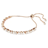 Matrix bracelet, Crystal pearl, Round cuts, White, 18K rose gold finish