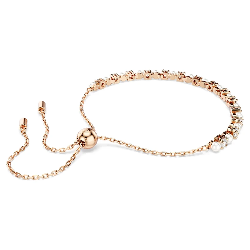 Matrix bracelet, Crystal pearl, Round cuts, White, 18K rose gold finish