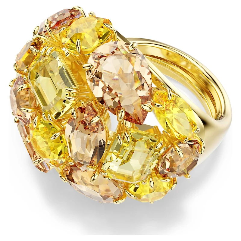 Gema cocktail ring, Mixed cuts, Yellow, Gold-tone plated by SWAROVSKI