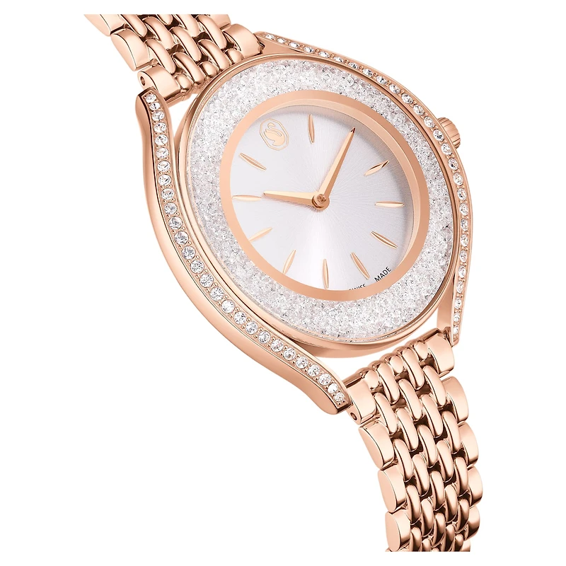Crystalline aura watch, Swiss Made, Metal bracelet, Rose gold tone, Rose gold-tone finish by SWAROVSKI