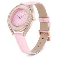 Crystalline aura watch, Swiss Made, Leather strap, Pink, Rose gold-tone finish by SWAROVSKI