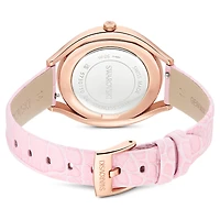 Crystalline aura watch, Swiss Made, Leather strap, Pink, Rose gold-tone finish by SWAROVSKI