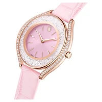 Crystalline aura watch, Swiss Made, Leather strap, Pink, Rose gold-tone finish by SWAROVSKI