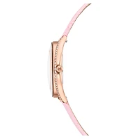 Crystalline aura watch, Swiss Made, Leather strap, Pink, Rose gold-tone finish by SWAROVSKI