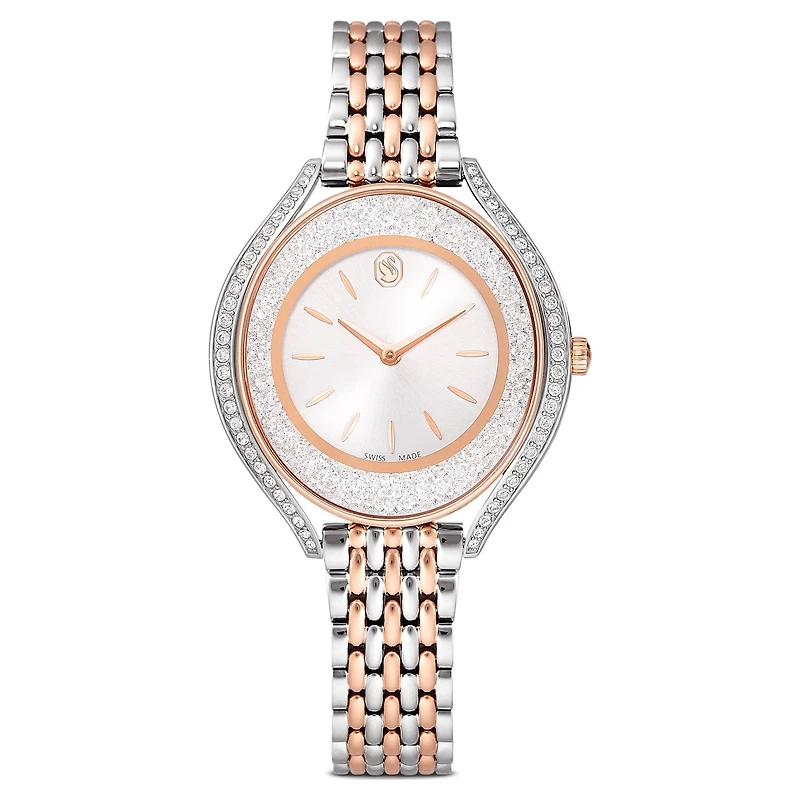 Crystalline aura watch, Swiss Made, Metal bracelet, Rose gold tone