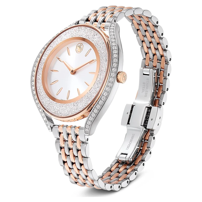 Crystalline aura watch, Swiss Made, Metal bracelet, Rose gold tone