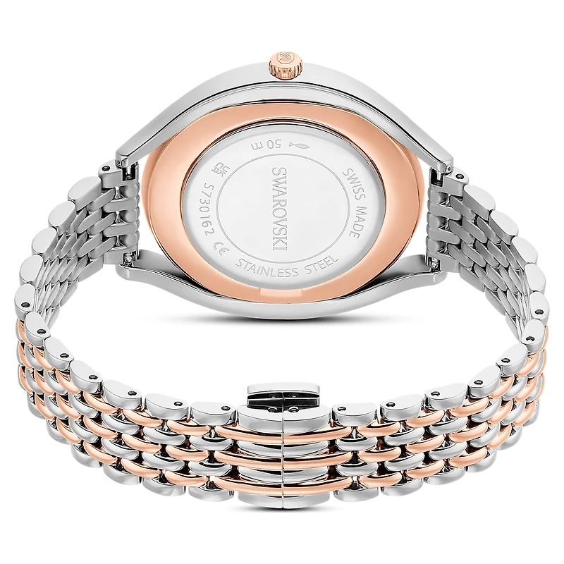 Crystalline aura watch, Swiss Made, Metal bracelet, Rose gold tone
