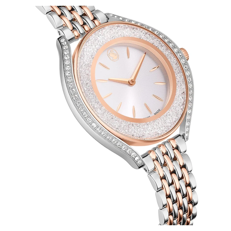 Crystalline aura watch, Swiss Made, Metal bracelet, Rose gold tone, Mixed metal finish by SWAROVSKI