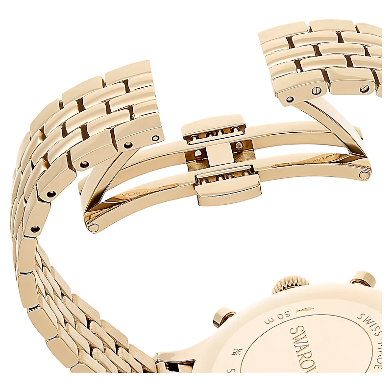 Octea chrono watch, Swiss Made, Metal bracelet, Gold tone, Champagne gold-tone finish by SWAROVSKI