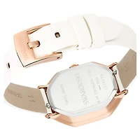 Dextera octagon watch, Swiss Made, Leather strap, White, Rose gold-tone finish by SWAROVSKI