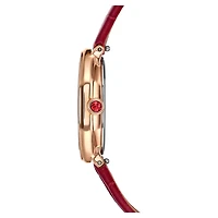Dextera octagon watch, Swiss Made, Leather strap, Red, Rose gold-tone finish by SWAROVSKI