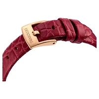 Dextera octagon watch, Swiss Made, Leather strap, Red, Rose gold-tone finish by SWAROVSKI