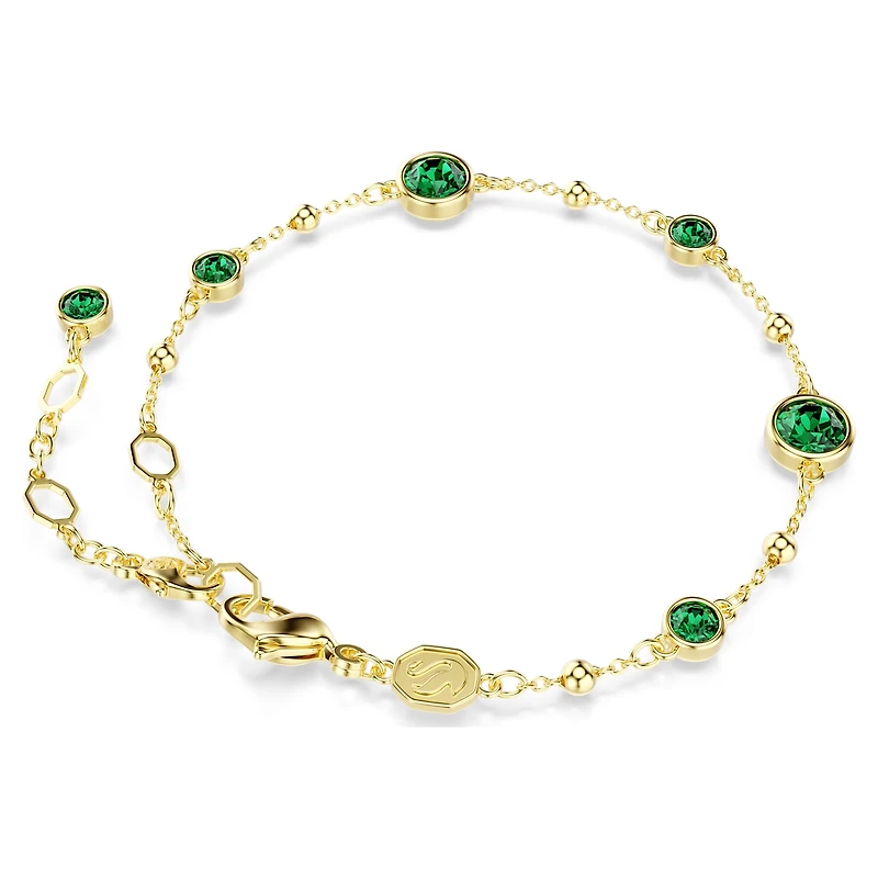 Imber bracelet, Round cut, Green, 18K gold finish