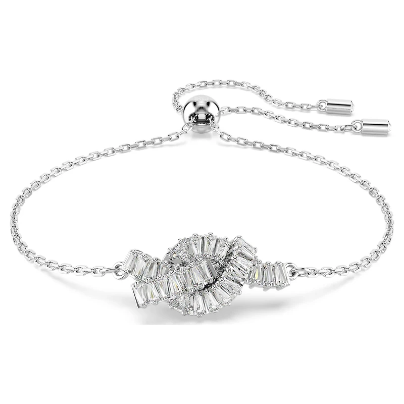 Matrix bracelet, Baguette cut, Knot, White, Rhodium plated by SWAROVSKI