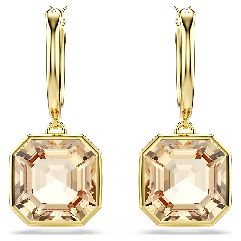 Millenia drop earrings, Square cut, Caramel, 18K gold finish