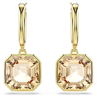Millenia drop earrings, Square cut, Caramel, 18K gold finish