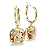 Millenia drop earrings, Square cut, Caramel, 18K gold finish