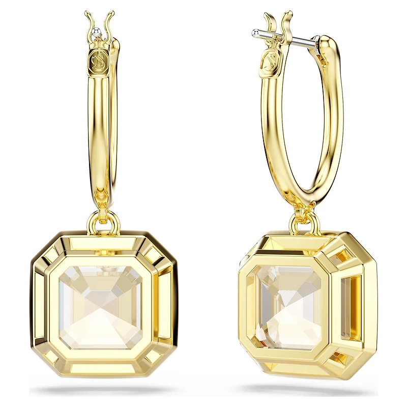 Millenia drop earrings, Square cut, Caramel, Gold-tone plated by SWAROVSKI