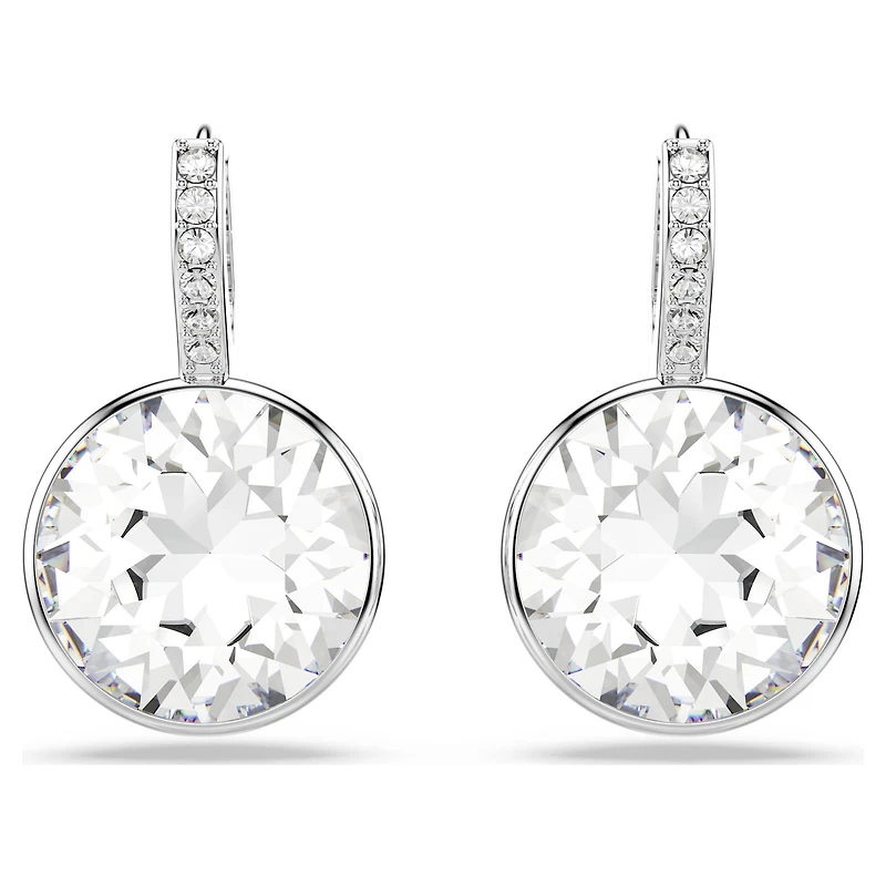 Millenia drop earrings, Round cut, White, Rhodium plated by SWAROVSKI
