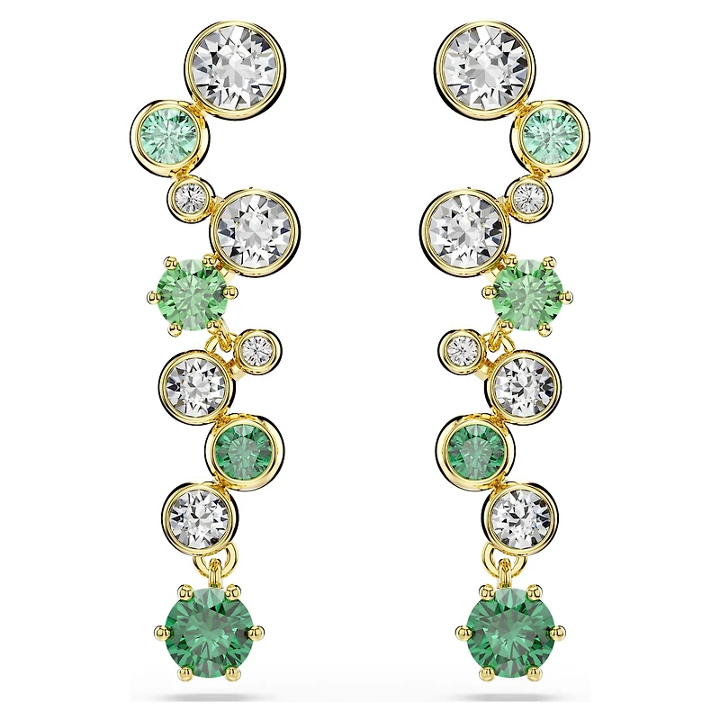 Constella drop earrings, Mixed cuts, Green, Gold-tone plated by SWAROVSKI