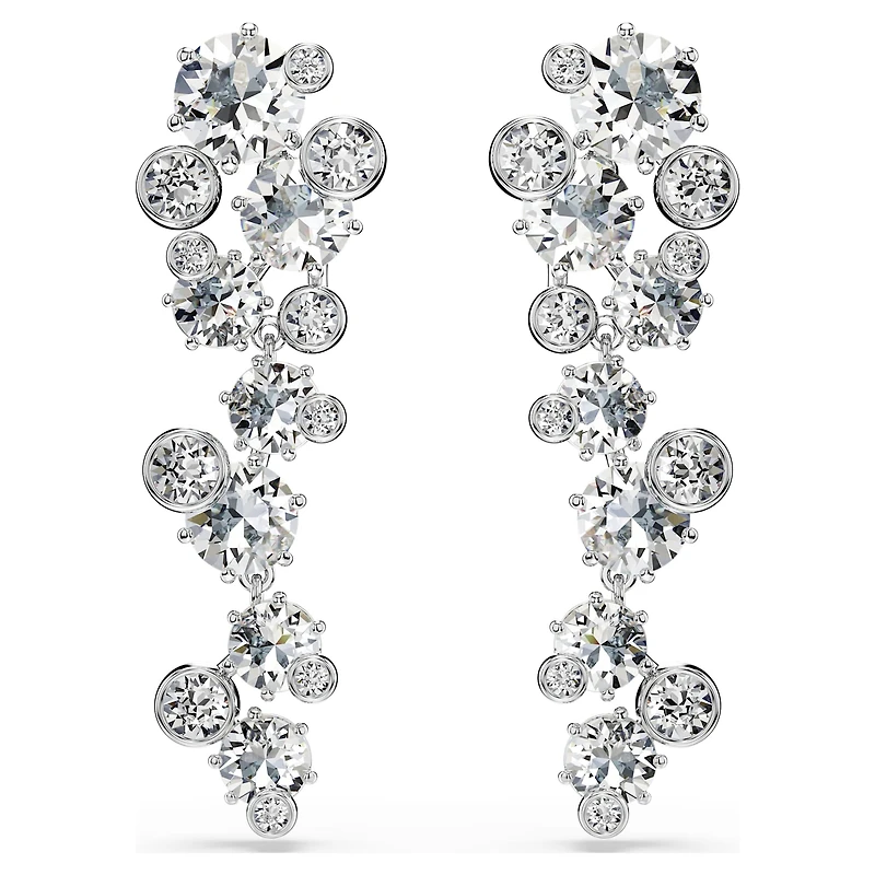 Constella drop earrings, Mixed cuts, White, Rhodium plated by SWAROVSKI