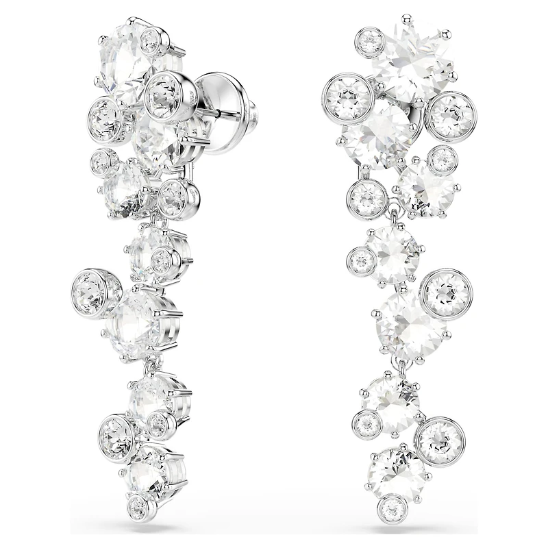 Constella drop earrings, Mixed cuts, White, Rhodium plated by SWAROVSKI