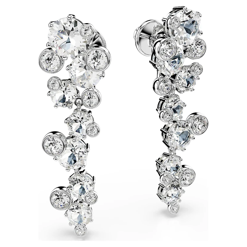 Constella drop earrings, Mixed cuts, White, Rhodium plated by SWAROVSKI