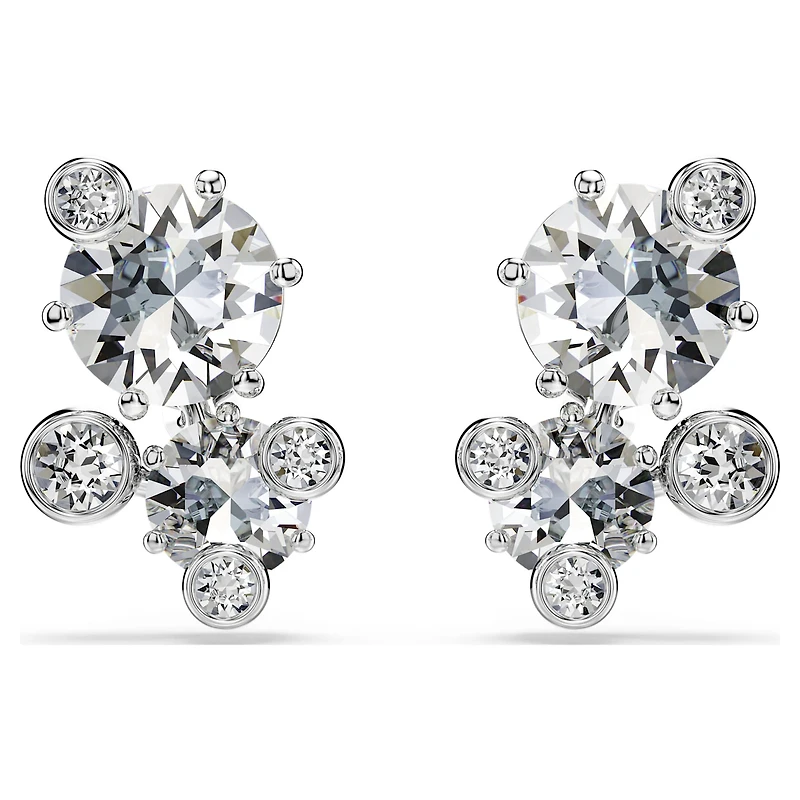 Constella stud earrings, Round cut, White, Rhodium plated by SWAROVSKI