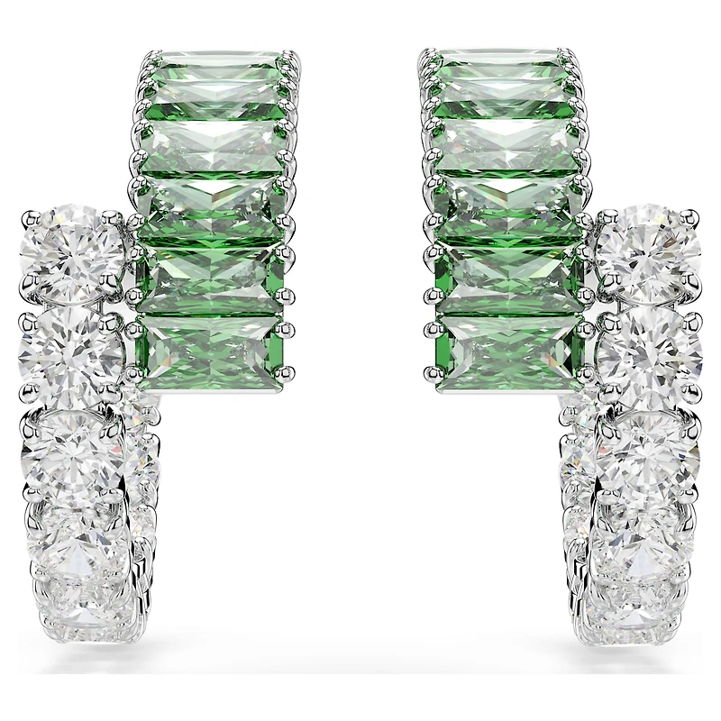 Matrix hoop earrings, Mixed cuts, Green, Rhodium plated by SWAROVSKI