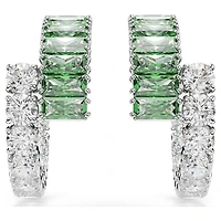 Matrix hoop earrings, Mixed cuts, Green, Rhodium plated by SWAROVSKI