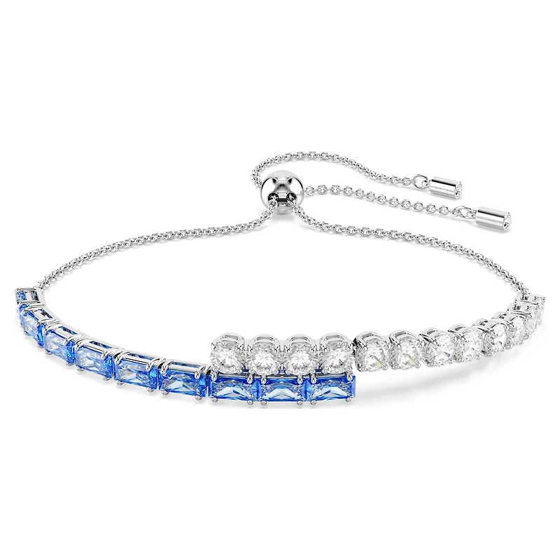 Matrix bracelet, Mixed cuts, Blue, Rhodium plated