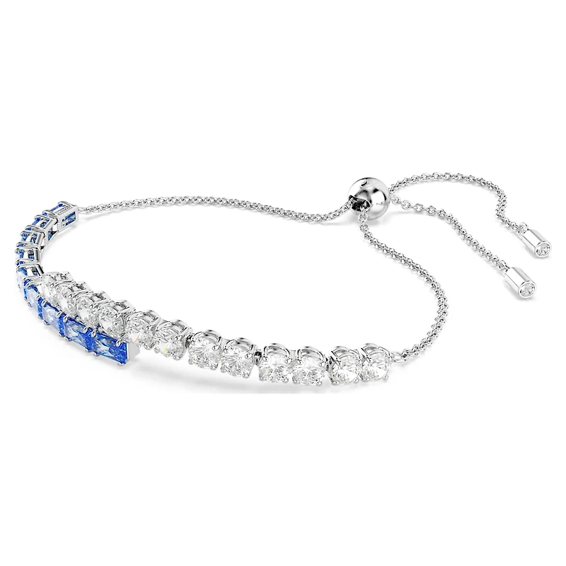 Matrix bracelet, Mixed cuts, Blue, Rhodium plated