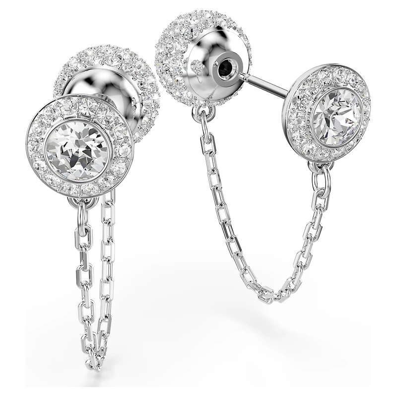 Una Angelic drop earrings, Round cut, White, Rhodium plated by SWAROVSKI