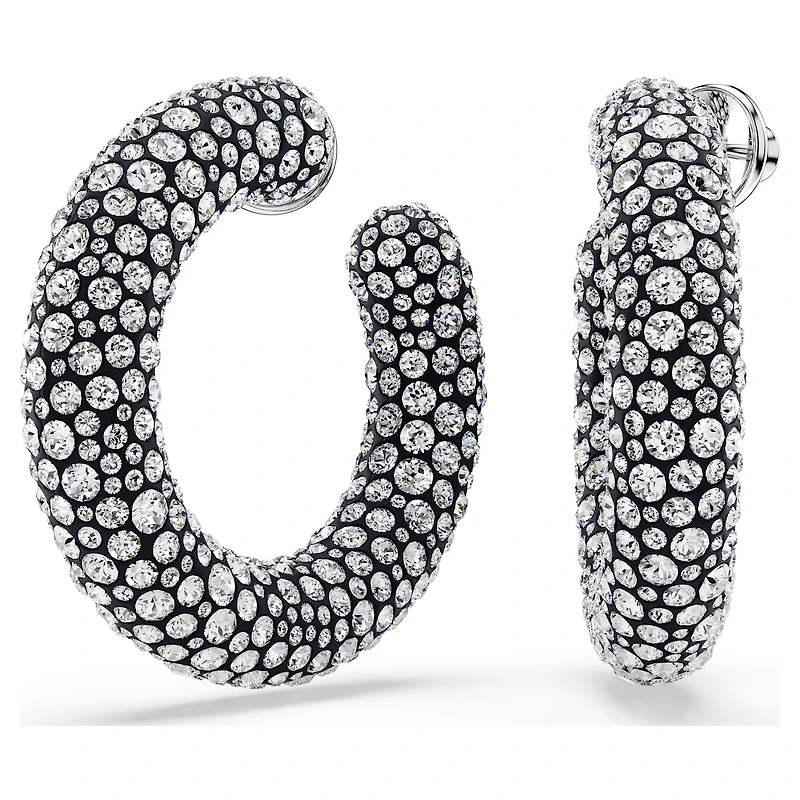 Sublima hoop earrings, Mixed round cuts, White, Rhodium plated by SWAROVSKI