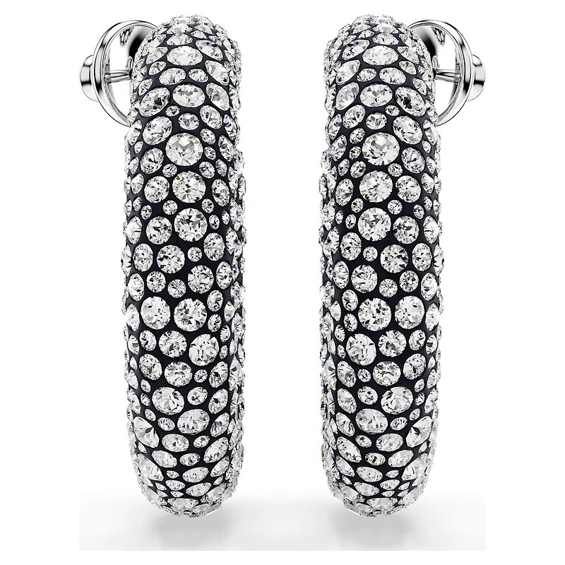 Sublima hoop earrings, Mixed round cuts, White, Rhodium plated by SWAROVSKI