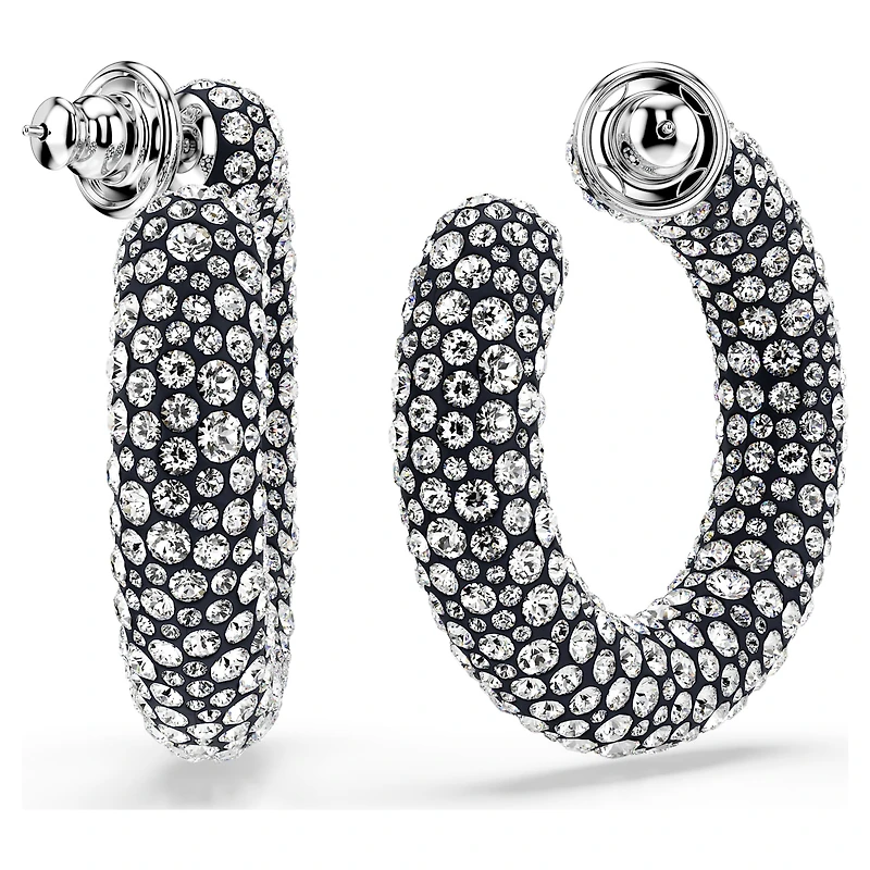 Sublima hoop earrings, Mixed round cuts, White, Rhodium plated by SWAROVSKI