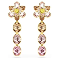 Idyllia drop earrings, Mixed cuts, Flower, Multicoloured, 18K gold finish