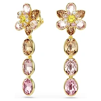 Idyllia drop earrings, Mixed cuts, Flower, Multicoloured, 18K gold finish