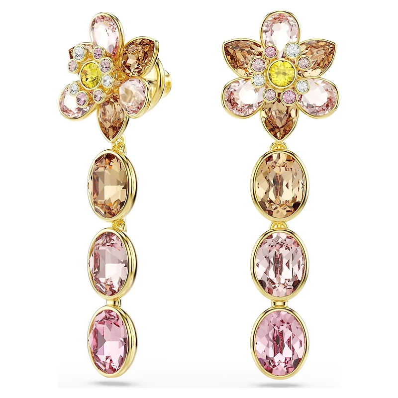 Idyllia drop earrings, Mixed cuts, Flower, Multicoloured, Gold-tone plated by SWAROVSKI