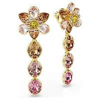 Idyllia drop earrings, Mixed cuts, Flower, Multicoloured, 18K gold finish