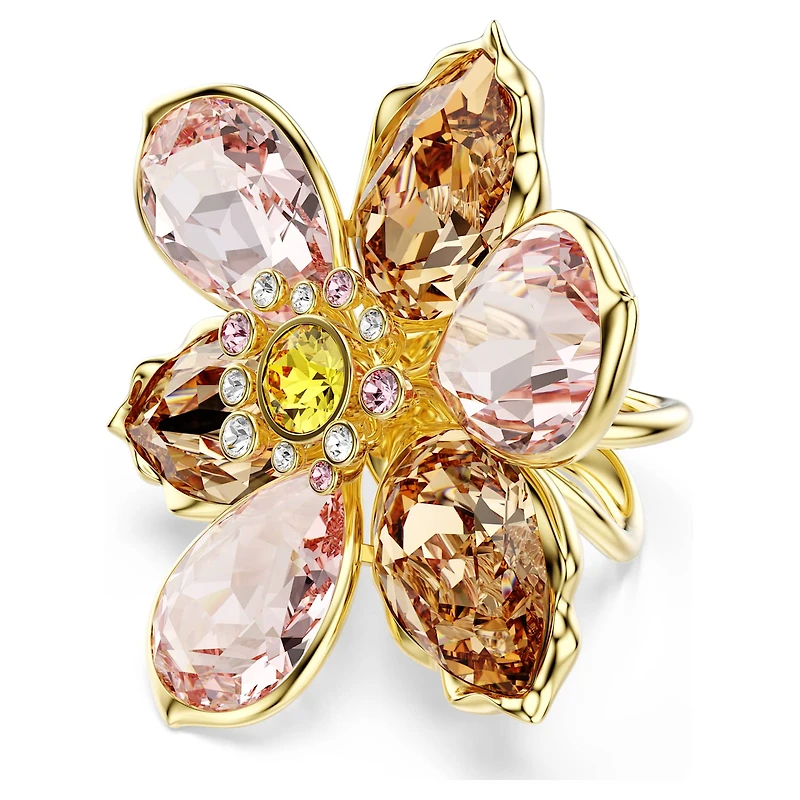 Idyllia motif ring, Mixed cuts, Flower, Multicoloured, 18K gold finish