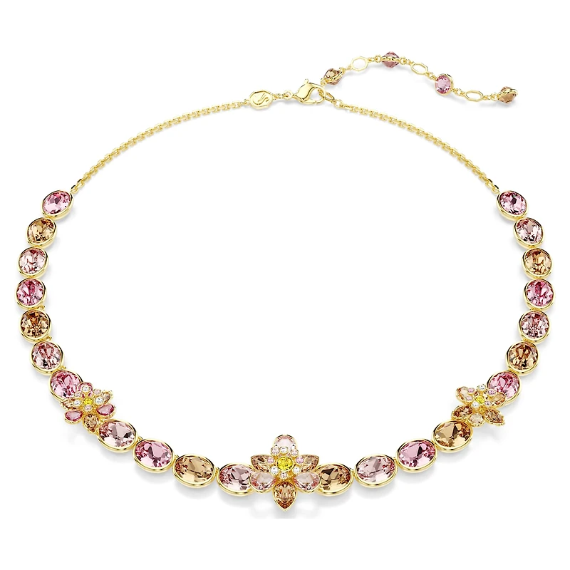Idyllia necklace, Mixed cuts, Flower, Multicoloured, Gold-tone plated by SWAROVSKI