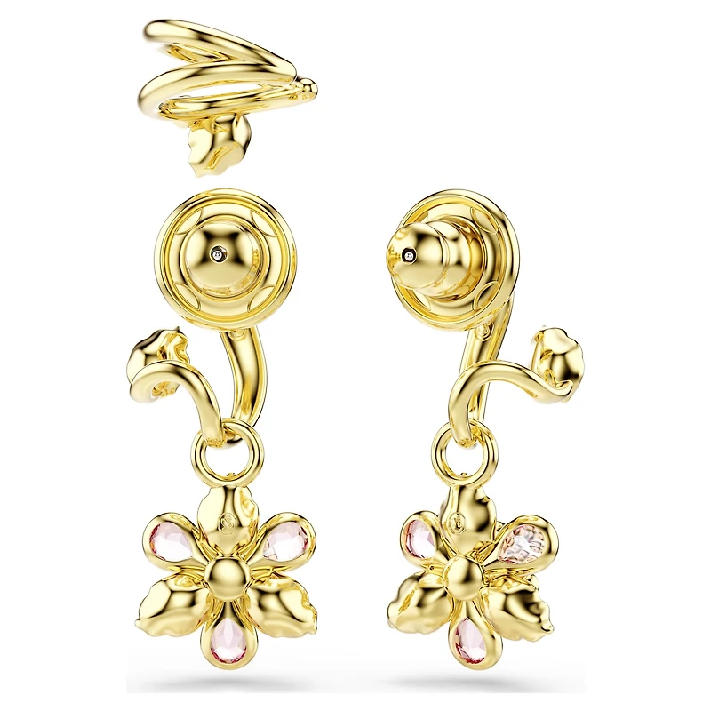 Idyllia earrings, Set (3), Mixed cuts, Flower, Multicoloured, 18K gold finish