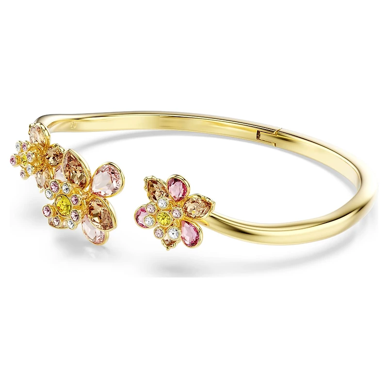 Idyllia bangle, Mixed cuts, Flower, Multicolored, Gold-tone plated by SWAROVSKI