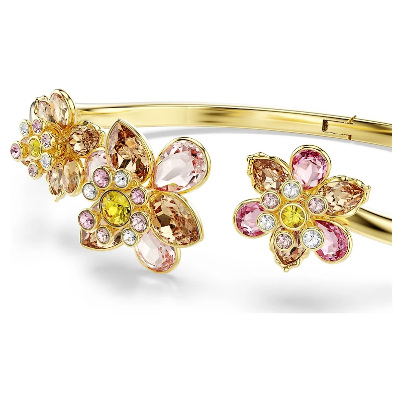 Idyllia bangle, Mixed cuts, Flower, Multicoloured, 18K gold finish