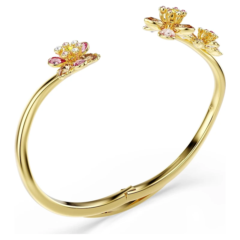Idyllia bangle, Mixed cuts, Flower, Multicoloured, 18K gold finish