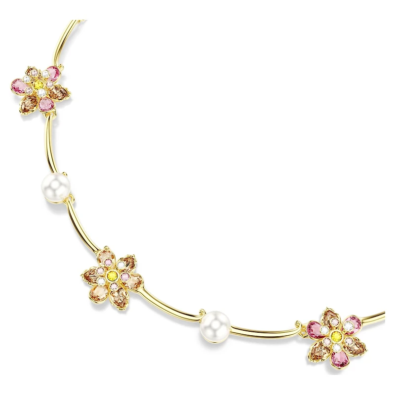 Idyllia necklace, Crystal pearl, Mixed cuts, Flower, Multicoloured, 18K gold finish